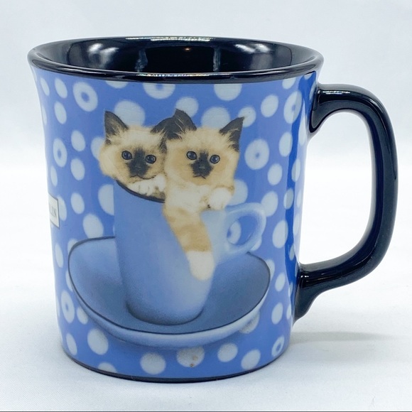 Keith Kimberlin Blue Polka Dot Siamese Kitten Coffee Mug - Picture 3 of 5